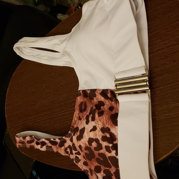 Combor High Waist Leopard Bikini Set in White & Leopard Size S - Picture 5 of 14